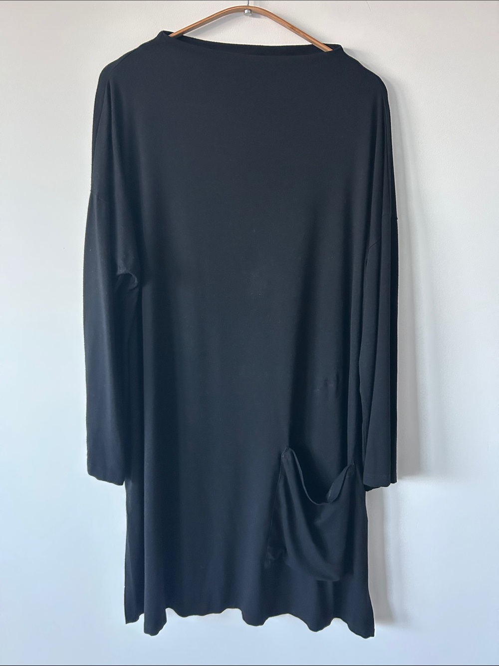 Eileen Fisher Black Bateau Neck Pocket Shift Dress Lagenlook L